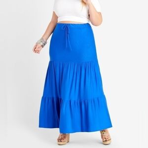 Ashley Stewart Tie Waist Peasant Maxi Stretchy Blue Skirt Sz 22/24.